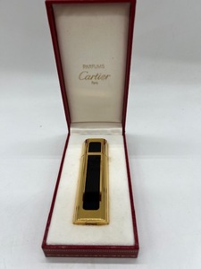 S5457▽ Cartier カルティエ アトマイザー 香水ケース ゴールドｘブラック VAPORISATEUR DE SAC PURSE SPRAY 元箱ケース付