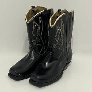 k413 デッドストック ウエスタン ブーツ 刺繍 キッズ 約15.5cm ブラック 黒 western boots dead stock