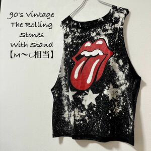 90s★TheRollingStones/ローリングストーンズ★タンクトップ/ランニング/ノースリーブ★ブラック/黒赤白★ML相当