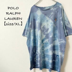 美品★Polo RalphLauren/ポロ ラルフローレン★TieDye/タイダイ★半袖Tシャツ★ブルー/青×ホワイト/白★XL