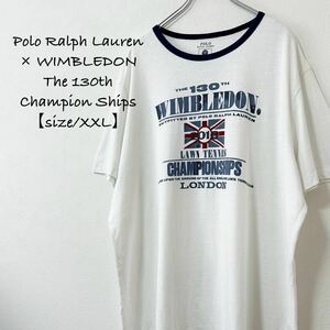 美品★PoloRalphLauren/ポロラルフローレン★リンガーTシャツ★ウィンブルドン★テニス★ネイビーホワイト/紺白★XXL