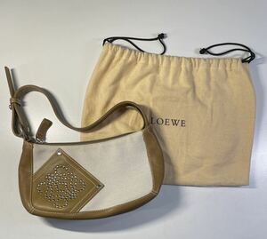 * judgment settled *5-3* beautiful goods LOEWE hole gram studs handbag shoulder bag bag canvas × leather ivory × Camel Loewe 