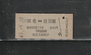 国鉄仙台印刷 (ム)田老⇔佐羽根 青地紋 硬券乗車券 未使用券 宮古駅発行