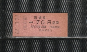 国鉄大阪印刷 西笠田→小児専用70円区間 赤地紋 硬券乗車券 未使用券 無人化駅