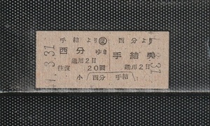 S49 土佐電気鉄道 西分から手結 青地紋 往復硬券乗車券 未使用券 廃止最終日