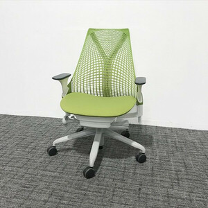 HermanMiller セイルチェア Sayl Chair ミドルバック オフィスチェア 肘付き ハーマンミラー グリーン 中古 IO-864949B