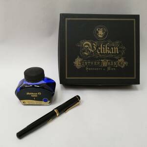 ○24051103　Pelikan　ペリカン万年筆　インクセット　ロイヤルブルー　ペン先12C-500HEF刻印　箱入り