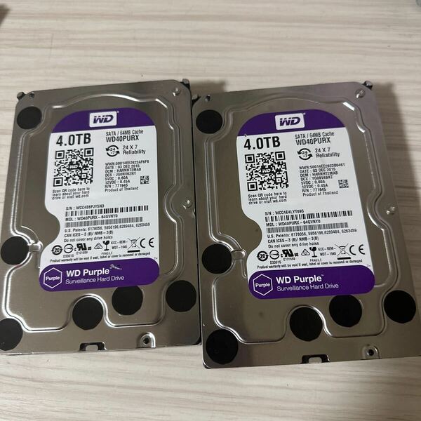 【二枚セット】N48/49:(動作保証/使用0時間/AVコマンド対応)Western Digital Purple 4TB WDC WD40PURX 3.5インチ SATA HDD 