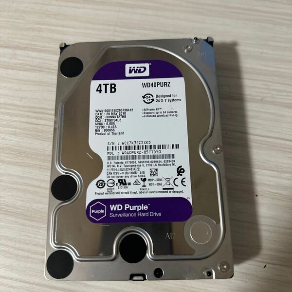 N4:(動作保証/使用0時間/AVコマンド対応)Western Digital Purple 4TB WDC WD40PURZ 3.5インチ SATA HDD 