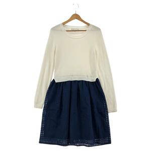 Rope Picnic 　ロペピクニック 異素材　チェックレース ワンピース size38/ホワイト×ネイビー レディース