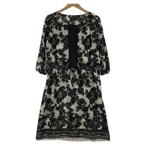 yu. packet OK Reflect Reflect floral print lace ribbon One-piece size9/ black × white lady's 