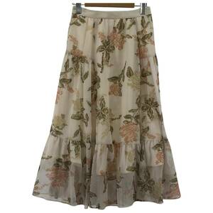 yu. packet OK JUSGLITTY Jusglitty floral print chiffon flair skirt size0/ white group lady's 