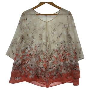 yu. packet OK CORDIERko Rudy a floral print V neck blouse size42/ beige group lady's 