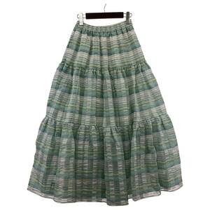 OBLI　オブリ リネン混　ボリューム ロングスカート size1/ライトグリーン系 レディース