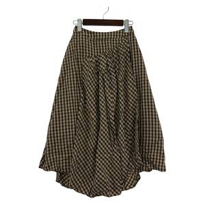 MOUSSY Moussy silver chewing gum check long skirt size0/ beige × tea lady's 
