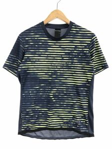 ゆうパケットOK adidas アディダス ボーダー トレーニングウェア Tシャツ sizeS/紺×黄緑 ■◆ ☆ dda3 メンズ