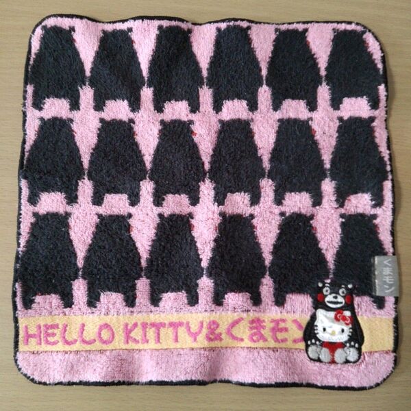 ハローキティ&くまモン HELLO KITTY タオルハンカチ キティちゃん くまモン アップリケ刺繍 キティコラボ レア