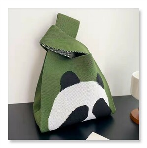 トートバッグ エコバッグ サブバッグ ハンドバッグ ニット グリーン パンダ PANDA 