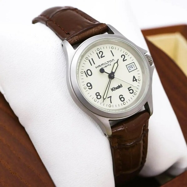 ◆美品 稼働 HAMILTON 腕時計 アイボリー レディース Khaki s