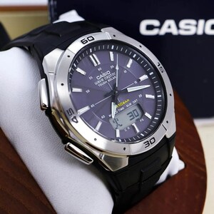 ◆美品 稼働 CASIO wave ceptor 腕時計 電波ソーラー メンズq