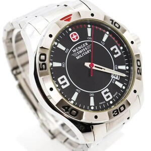 《美品》WENGER スイスミリタリー 腕時計 ブラック デイト クォーツ q 