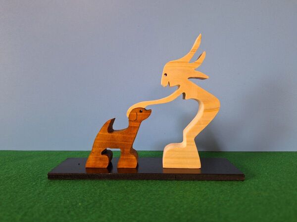 木工アート Woman&Dog