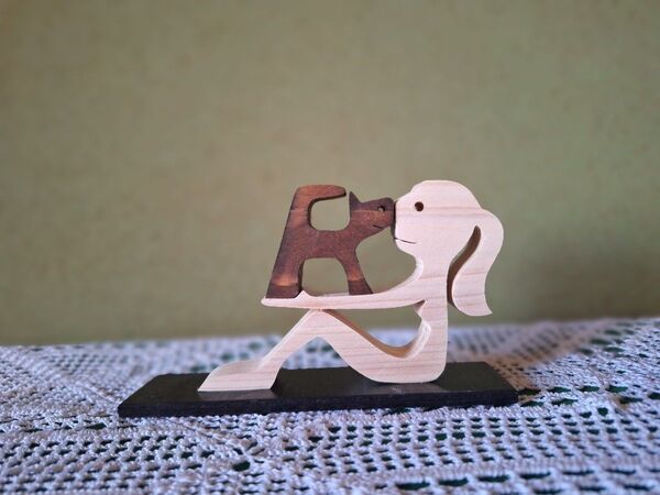 木工アート Woman&Cat