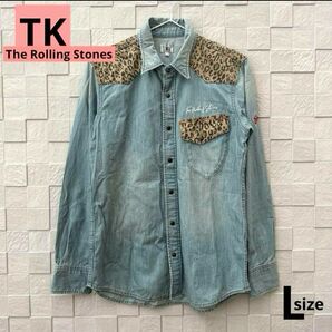 TK× The Rolling Stonesタケオキクチ　デニムシャツ　ヒョウ柄 長袖ベロ・マーク　ローリングストーンズ