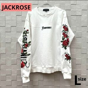 JACKROSE ジャックローズ　薔薇　トレーナー　クルースウェット　刺繍 ホワイト 個性【】