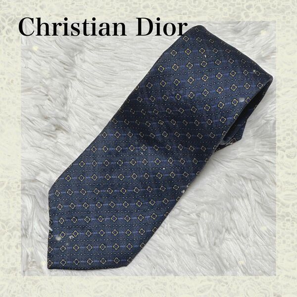 【大人　紳士　美品】Christian Dior レギュラータイ 青色 総柄