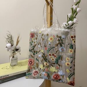 チュールバッグ フラワー 春 トートバッグ お花 刺繍 北欧 花刺繍 雑貨 韓国