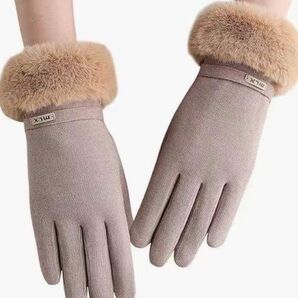 ウィンターグローブ 手袋 裏起毛 ファー付 スマホ対応 5本指 冬 防寒 保温
