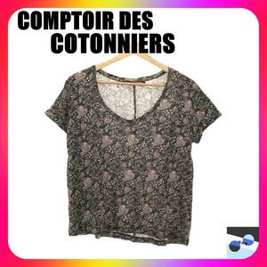 COMPTOIR DES COTONNIERS コントワーデコトニエ トップス カットソー 花柄 かわいい 半袖 大きいサイズ レディース ブラック 11