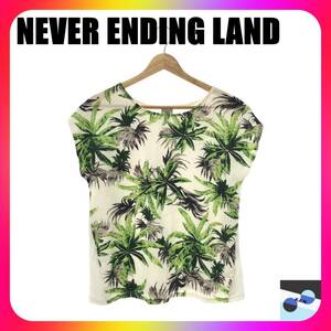 NEVER ENDING LAND ネバーエンディングランド トップス Tシャツ カットソー オーバルネック レディース ボタニカル グリーン M