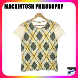 MACKINTOSH PHILOSOPHY マッキントッシュフィロソフィー トップス Tシャツ 半袖 Ｕネック レディース ホワイト グリーン アーガイル柄