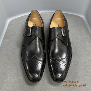 定価7万◆ビジネスシューズ 最高級 メンズシューズ 新品 レザーシューズ 本革 モンクストラップ 超希少 職人手作り 牛革 革靴 黒 26.5cm