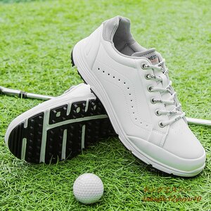 ..* туфли для гольфа мужской новый товар спорт обувь широкий спортивная обувь сильный рукоятка джентльмен спортивные туфли Fit чувство . скользить выдерживающий . водоотталкивающий белый 25.0cm