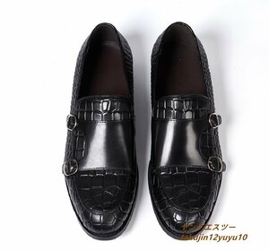 定価7万■ビジネスシューズ 新品 メンズ レザーシューズ 本革Monk Strap Shoes モンクストラップ 手塗仕上げ 牛革 紳士 革靴 黒 26.5cm