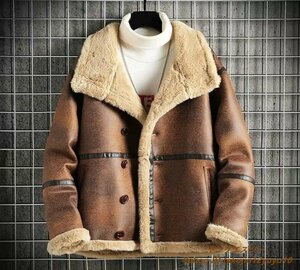定価12万◆ムートンコート 最高級 ファーコート 厚手 ブルゾン 超防寒 ライダーズ 暖か ジャンバー ライトジャケット ブラウン XL