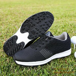 新品 ゴルフシューズ スポーツシューズ アウトドア 運動靴 ウォーキング 軽量 フィット感 幅広い 防水 防滑 耐磨 弾力性 ブラック 25.5cm