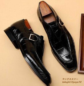 新品特売◆ビジネスシューズ メンズシューズ レザーシューズ 革靴 モンクストラップ 職人手作り 紳士靴 ブラック 27.5cm