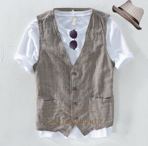 Летчик Лучший весна / лето весна / лето Лучший хлопковой свет Zille Vest Good Stripe Pattern v -neck Business Vintage Casual Three -Color Slim Brown XL