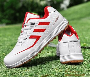  новый товар распродажа * туфли для гольфа Golf shoes мужской спортивные туфли спортивная обувь спорт обувь джентльмен градация широкий . скользить водоотталкивающий выдерживающий . белый / красный 24.5cm