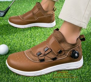 高級品 ゴルフシューズ 強いグリップ 新品ダイヤル式 運動靴 フィット感 軽量スポーツシューズ 弾力性 通気性 防滑 ブラウン 24.0cm