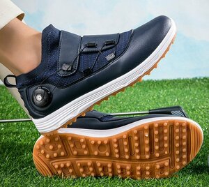 高級品 ゴルフシューズ 強いグリップ 新品ダイヤル式 運動靴 フィット感 軽量スポーツシューズ 弾力性 通気性 防滑 ネイビー 28.5cm
