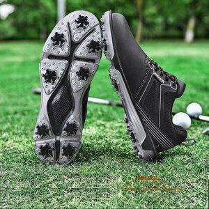  high class goods men's golf shoes sport shoes Fit feeling sport shoes spike strong grip light weight elasticity . ventilation . slide enduring . water-repellent black 25.0cm