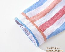 メンズ 長袖シャツ 七分袖シャツ 亜麻100% リネンシャツ 新品 ストライプ柄 サマー 清涼感 シャツ スクエアネット 心地良し レッド系 3XL_画像7