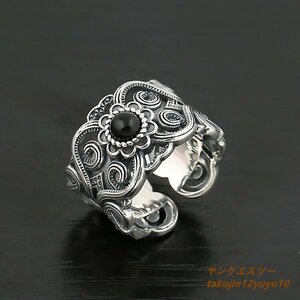 1 jpy ~* silver 925 ring skull ring accessory floral print . luck .. fashion man and woman use lady's size adjustment possible [3114]