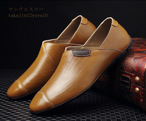  новый товар распродажа * мужской Loafer туфли без застежки натуральная кожа обувь телячья кожа обувь для вождения "дышит" простой Англия способ три цвет Brown 27.5cm