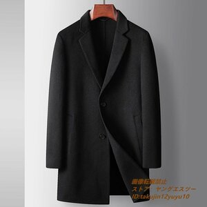定価16万*最高級 ウールコート メンズコート紳士 ロングコート ビジネスコート 厚手 カシミヤコート チェスターコート アウター 黒色 XL